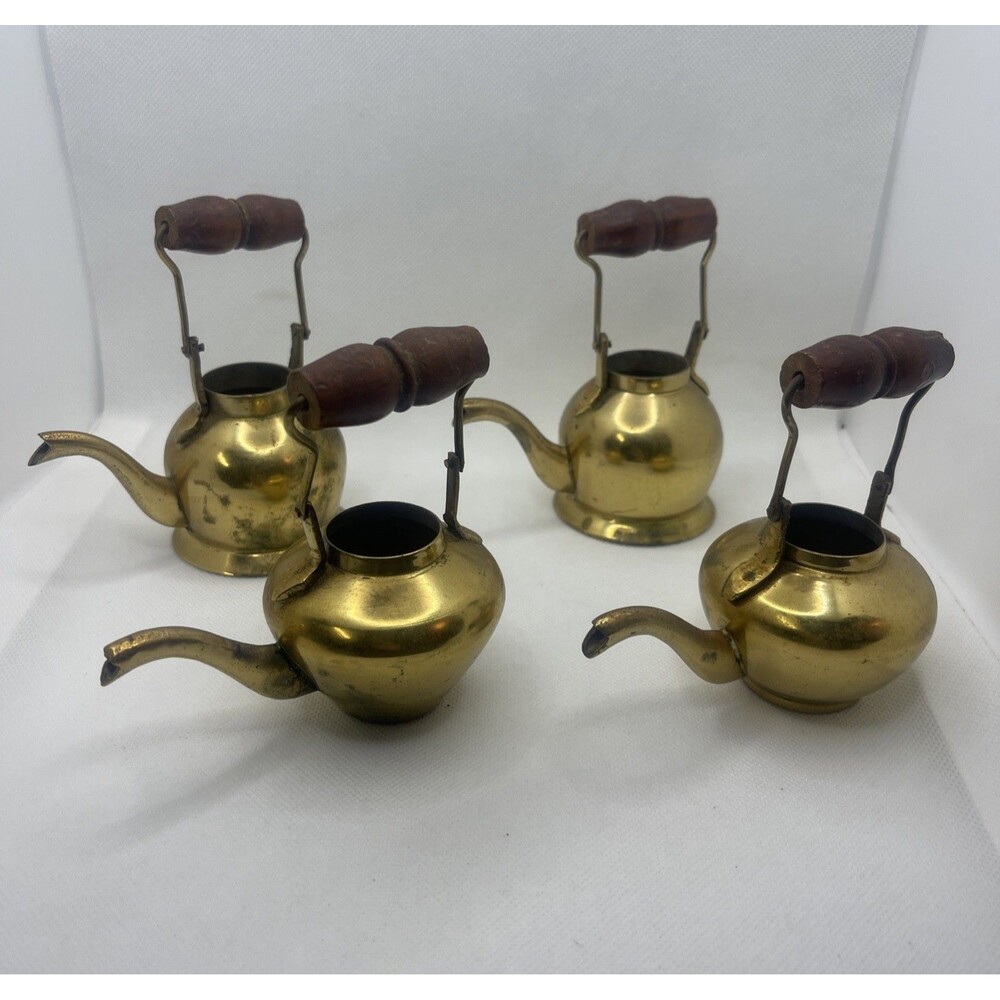 Brass Mini Teapot Ornament for Home Office Decor - Lot of 4
